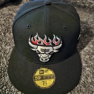 New Era Black Cap with Embroidered Chicago Bull Eastern Conference 7 3/4 Fitted